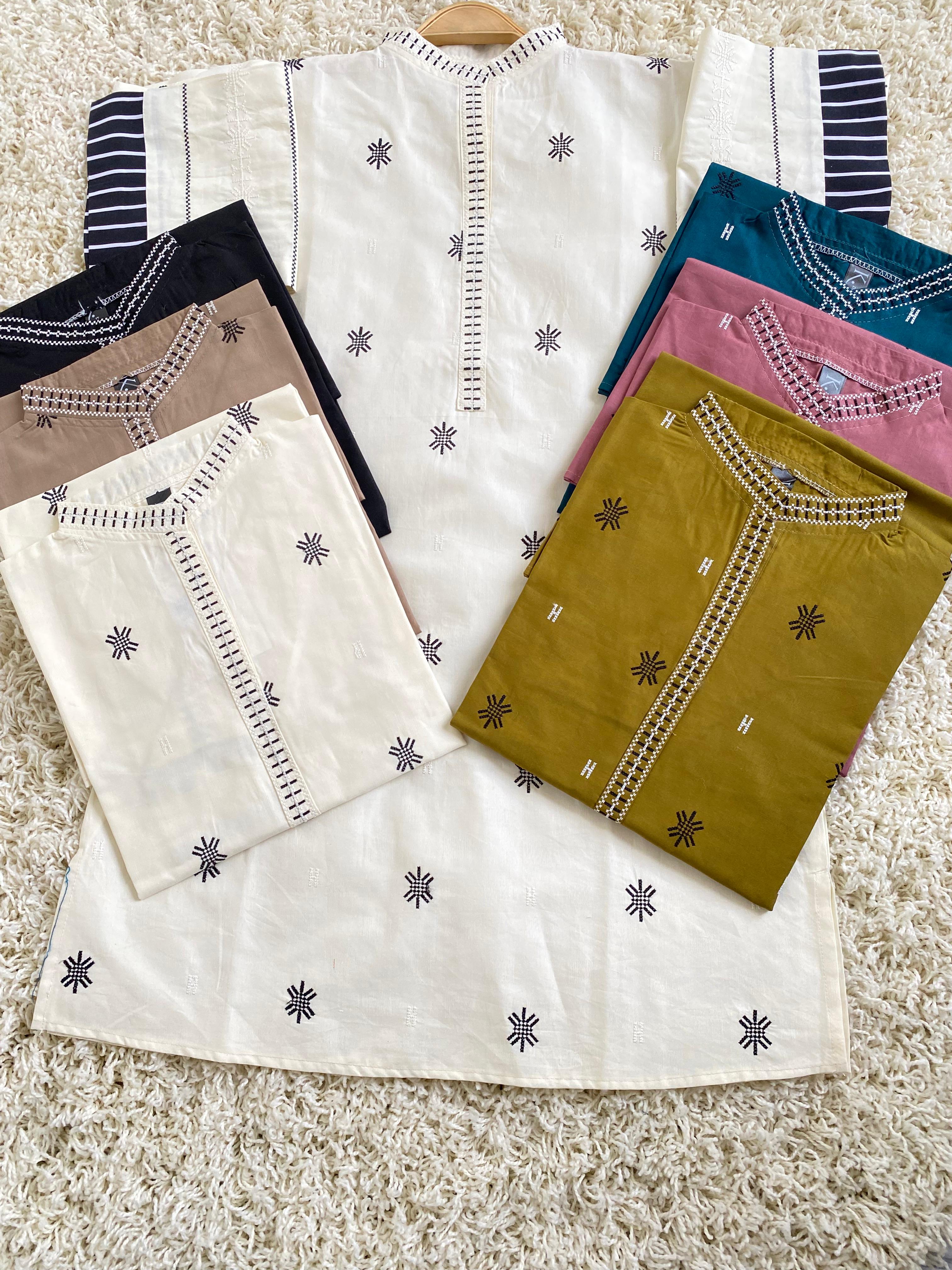 Stitched 1 Piece Embroided Royal Cotton Top - Design 1